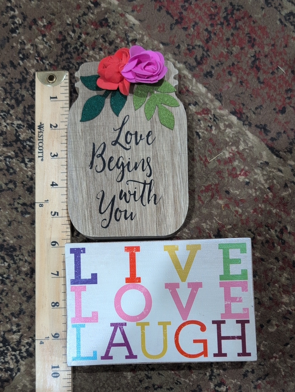 Love Begins With You Decorative Shelf Sitter & Live/Laugh/Love Sign